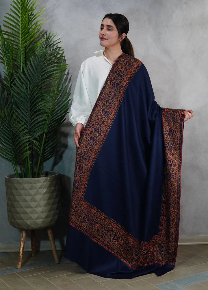 Sanaulla Exclusive Range Pashmina Shawl KPS D-33 Navy Blue - Winter Collection