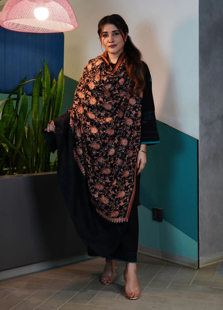 Sanaulla Exclusive Range Pashmina Shawl KPS D-34 Black - Winter Collection