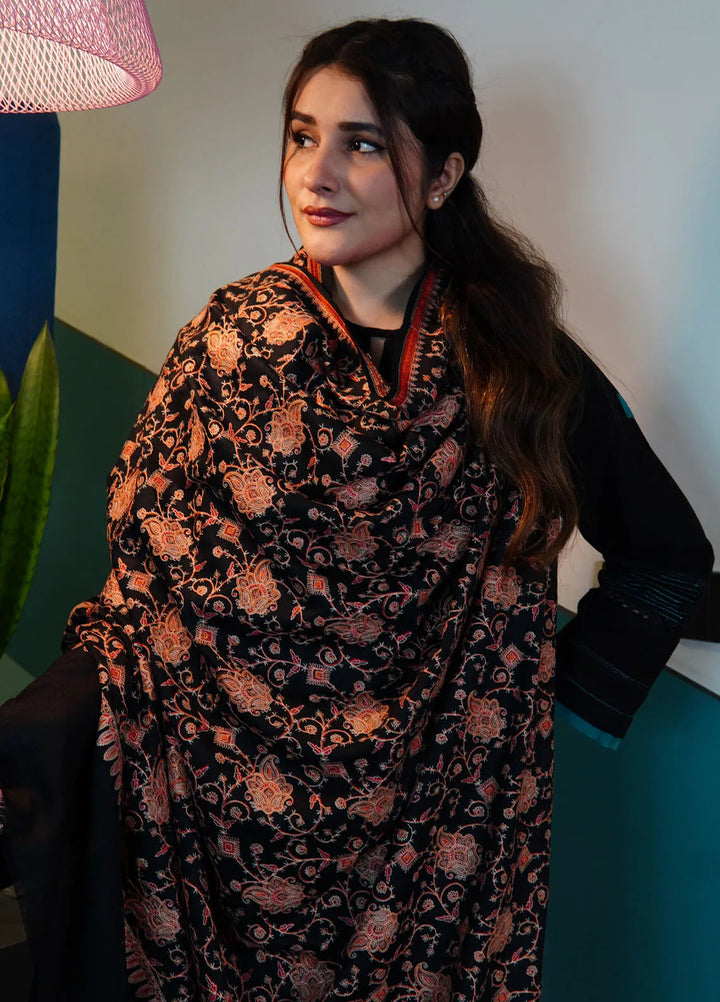 Sanaulla Exclusive Range Pashmina Shawl KPS D-34 Black - Winter Collection