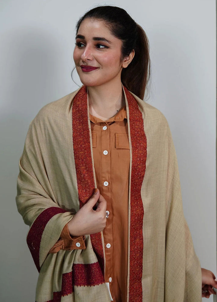 Sanaulla Exclusive Range Pashmina Shawl KPS D-37 Mehroon - Winter Collection