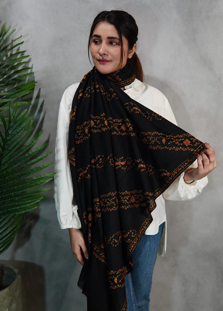 Sanaulla Exclusive Range Pashmina Shawl KPS D-39 Black - Winter Collection