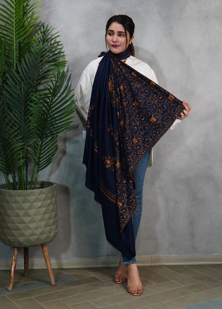Sanaulla Exclusive Range Pashmina Shawl KPS D-39 Navy Blue 1 - Winter Collection