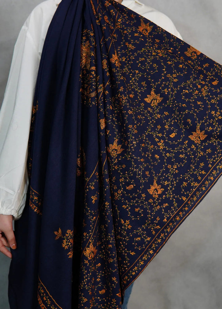 Sanaulla Exclusive Range Pashmina Shawl KPS D-39 Navy Blue 1 - Winter Collection