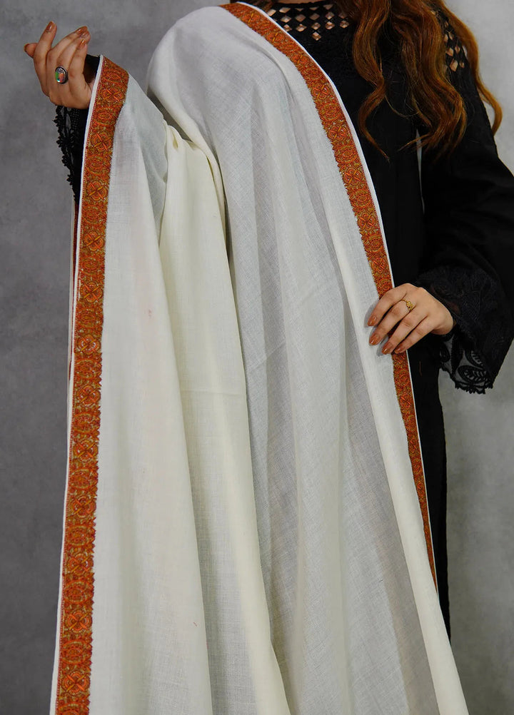 Sanaulla Exclusive Range Pashmina Shawl KPS D-41 White - Winter Collection