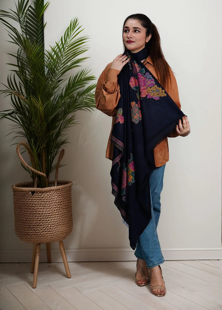 Sanaulla Exclusive Range Pashmina Shawl KPS D-42 Navy Blue - Winter Collection