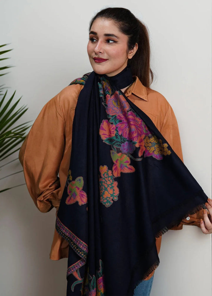 Sanaulla Exclusive Range Pashmina Shawl KPS D-42 Navy Blue - Winter Collection