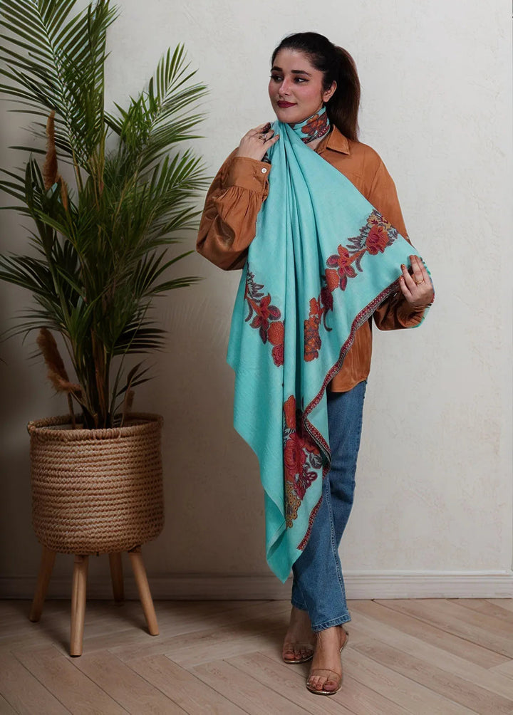 Sanaulla Exclusive Range Pashmina Shawl KPS D-42 Sky Blue - Winter Collection