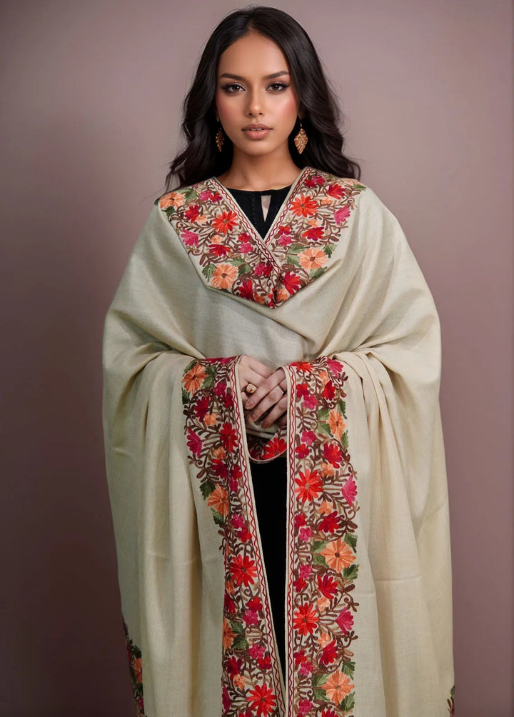 Sanaulla Exclusive Range Pashmina Shawl KPS D-5 Fawn 2 - Winter Collection