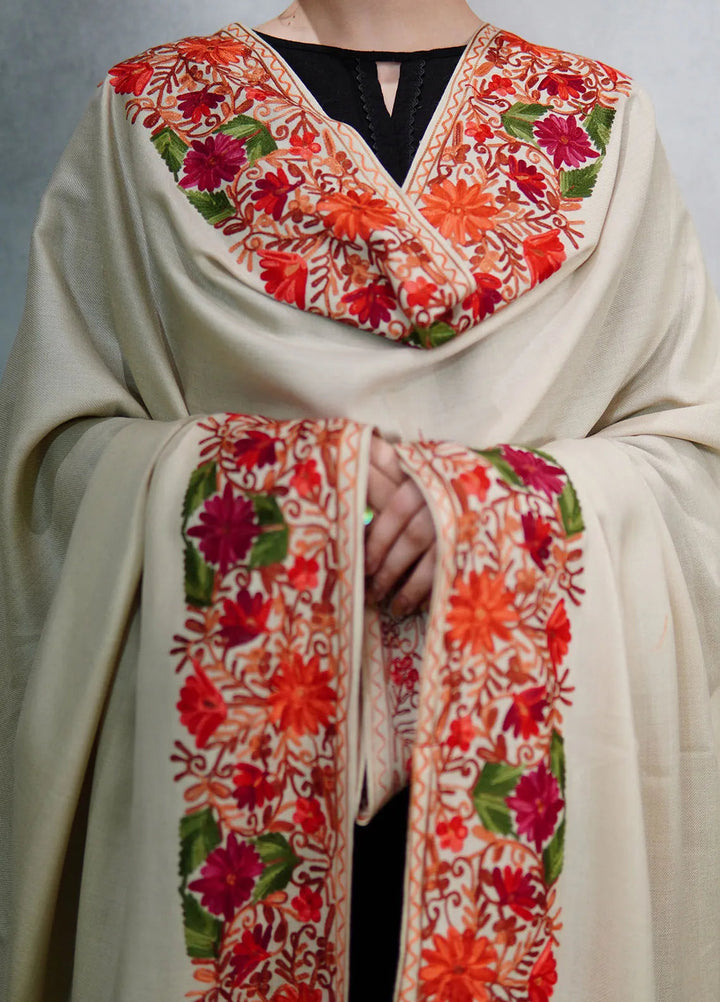 Sanaulla Exclusive Range Pashmina Shawl KPS D-5 Fawn 4 - Winter Collection