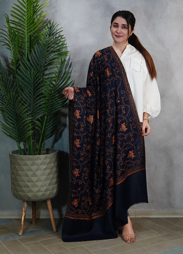 Sanaulla Exclusive Range Pashmina Shawl KPS D-57 Dark Blue 3 - Winter Collection