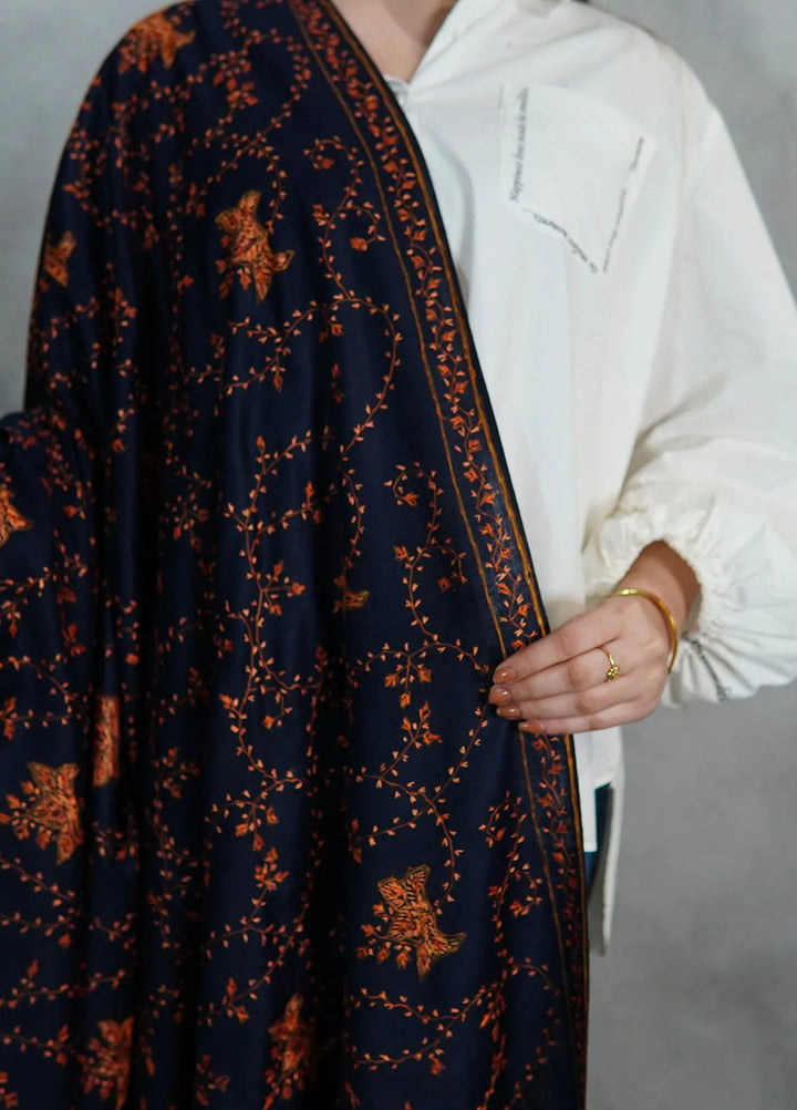Sanaulla Exclusive Range Pashmina Shawl KPS D-57 Dark Blue 3 - Winter Collection