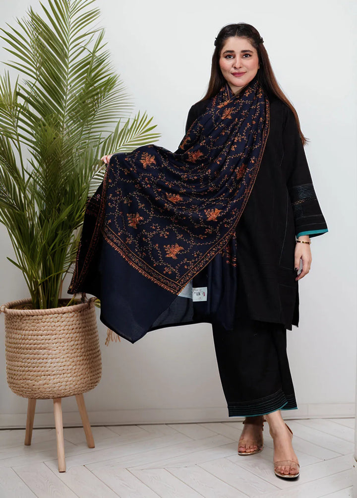 Sanaulla Exclusive Range Pashmina Shawl KPS D-57 Dark Blue - Winter Collection