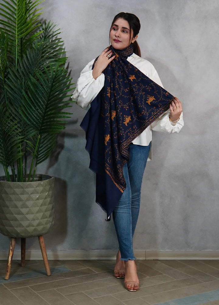 Sanaulla Exclusive Range Pashmina Shawl KPS D-57 Navy Blue 1 - Winter Collection