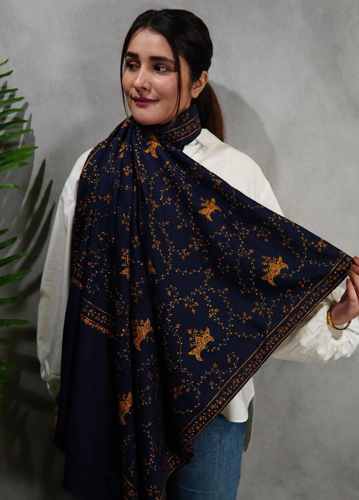Sanaulla Exclusive Range Pashmina Shawl KPS D-57 Navy Blue 1 - Winter Collection