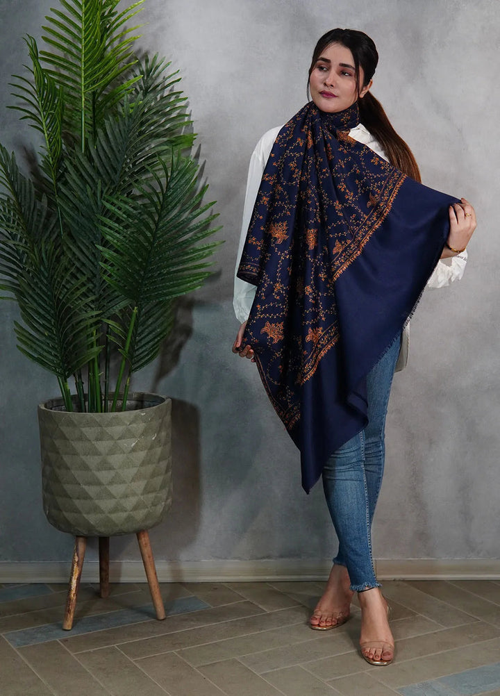 Sanaulla Exclusive Range Pashmina Shawl KPS D-57 Navy Blue 2 - Winter Collection