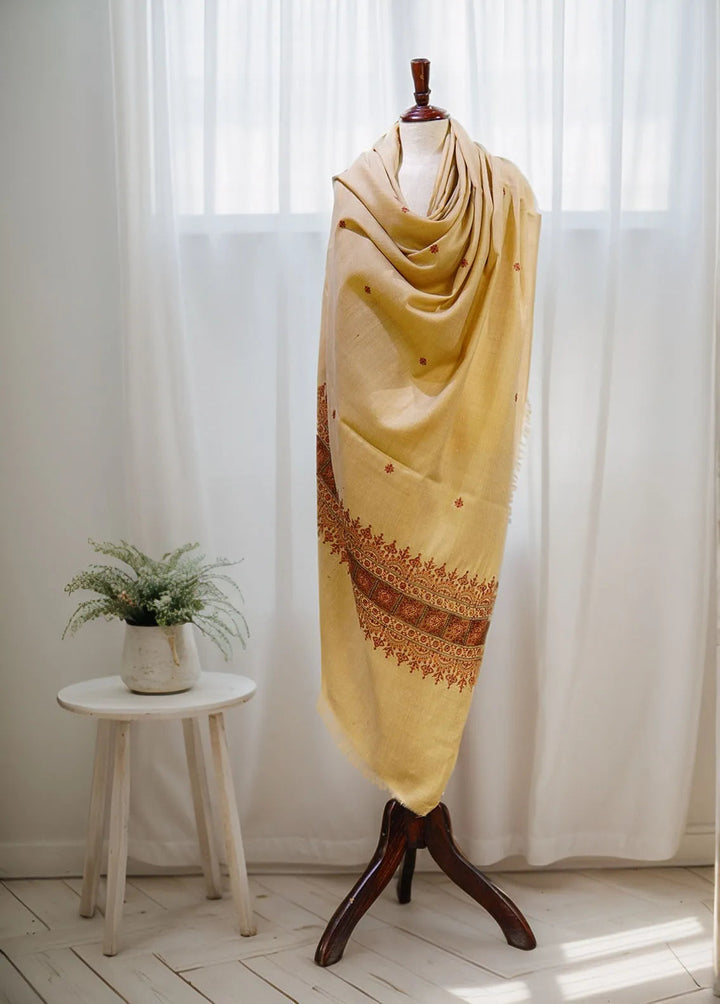 Sanaulla Exclusive Range Pashmina Shawl KPS D-58 Fawn - Winter Collection