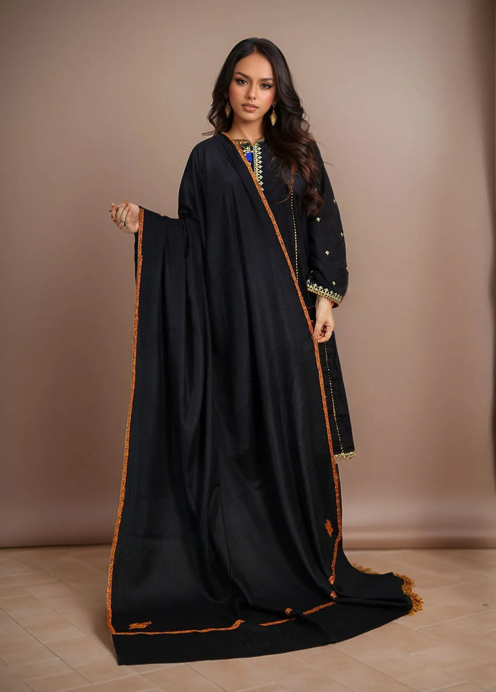 Sanaulla Exclusive Range Pashmina Shawl KPS D-62 Black Two - Winter Collection