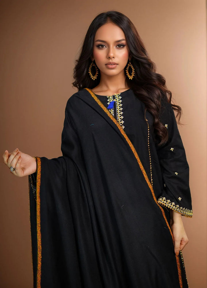 Sanaulla Exclusive Range Pashmina Shawl KPS D-62 Black - Winter Collection