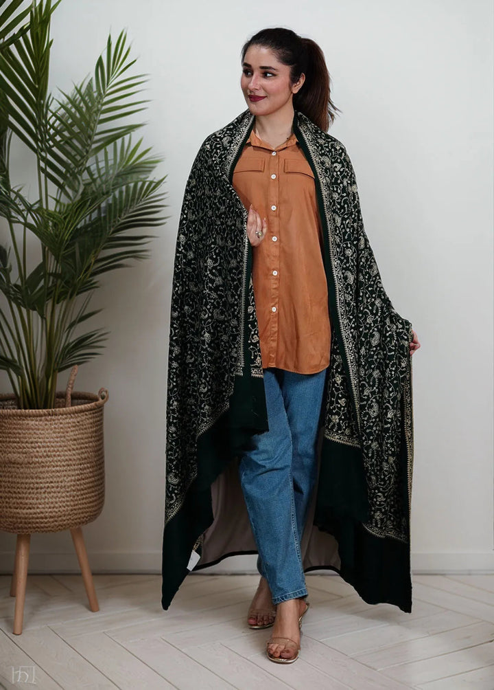 Sanaulla Exclusive Range Pashmina Shawl KPS D-67 Dark Green 2 - Winter Collection