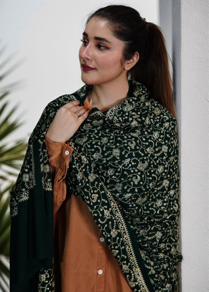 Sanaulla Exclusive Range Pashmina Shawl KPS D-67 Dark Green 2 - Winter Collection