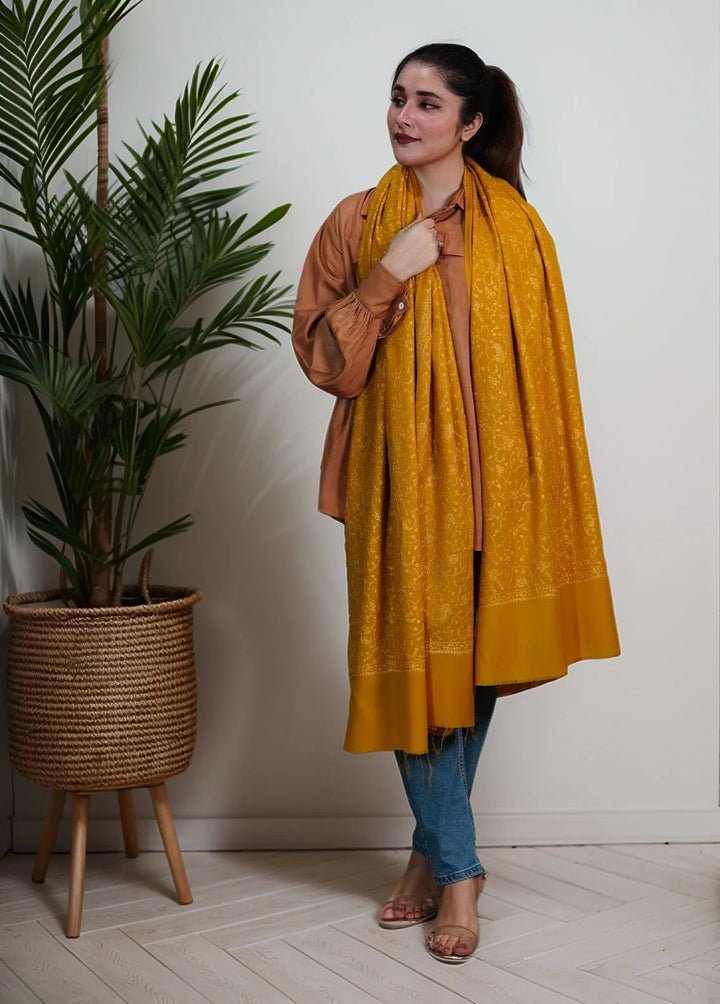 Sanaulla Exclusive Range Pashmina Shawl KPS D-67 Yellow - Winter Collection