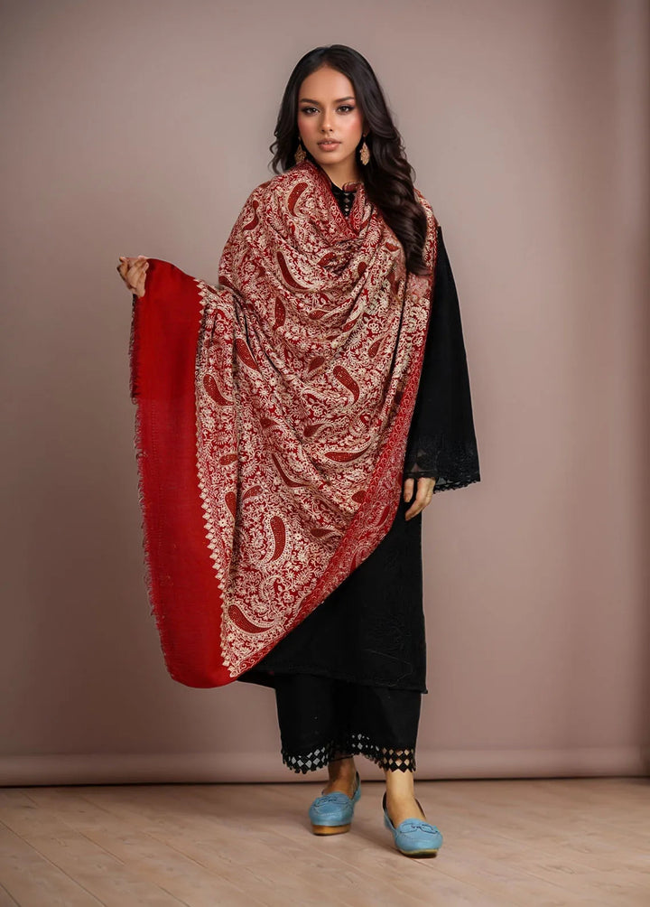 Sanaulla Exclusive Range Pashmina Shawl MAMA D-1 Red - Winter Collection