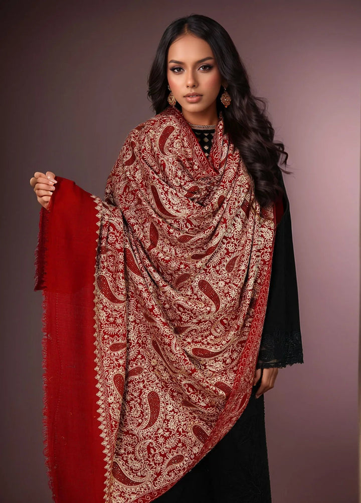 Sanaulla Exclusive Range Pashmina Shawl MAMA D-1 Red - Winter Collection