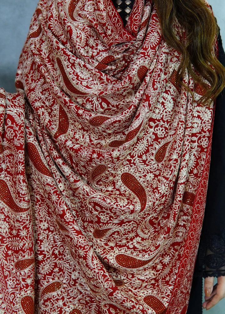 Sanaulla Exclusive Range Pashmina Shawl MAMA D-1 Red - Winter Collection