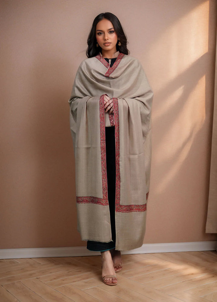 Sanaulla Exclusive Range Pashmina Shawl MAMA D-15 Beige 3 - Winter Collection