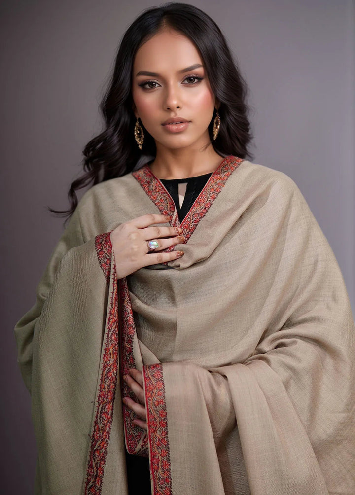 Sanaulla Exclusive Range Pashmina Shawl MAMA D-15 Beige 3 - Winter Collection