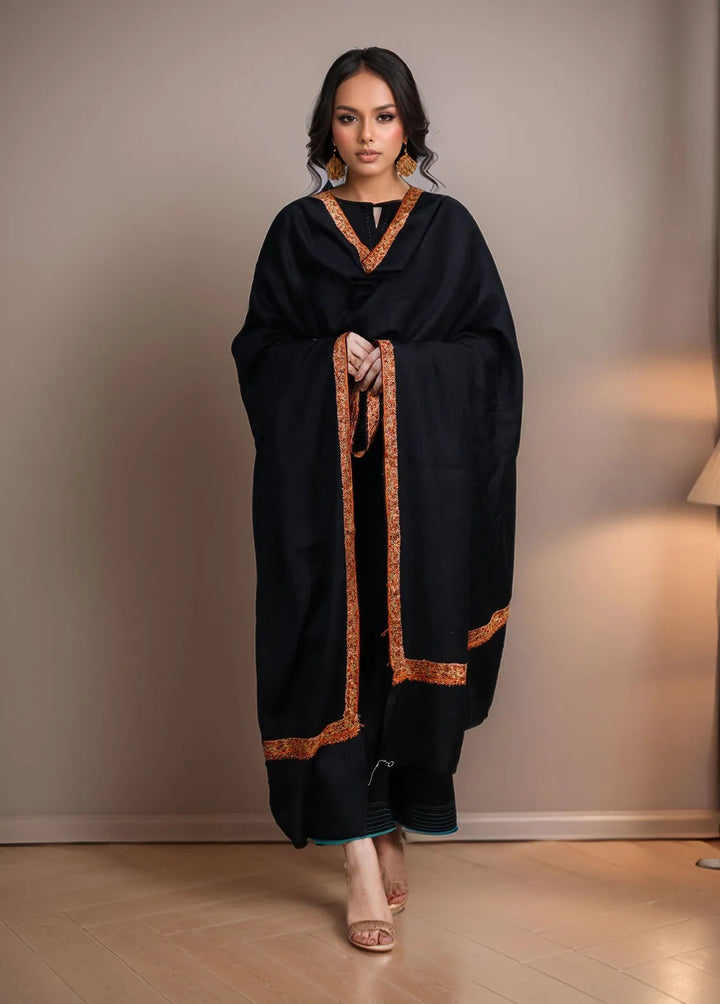 Sanaulla Exclusive Range Pashmina Shawl MAMA D-15 Black 1 - Winter Collection