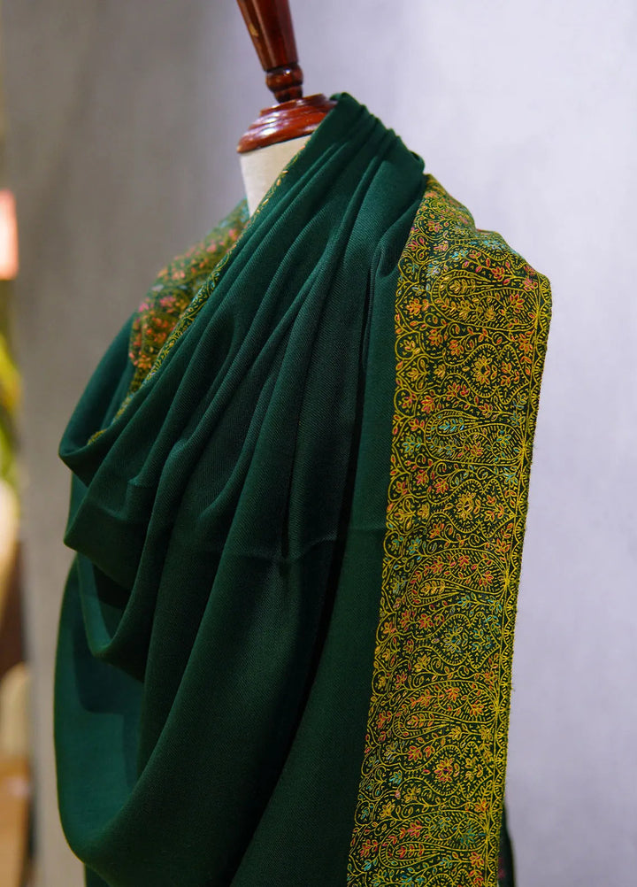 Sanaulla Exclusive Range Pashmina Shawl MAMA D-17 Dark Green 1 - Winter Collection
