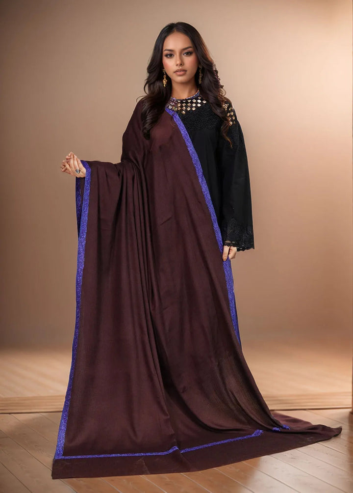 Sanaulla Exclusive Range Pashmina Shawl MAMA D-2 Dark Brown - Winter Collection