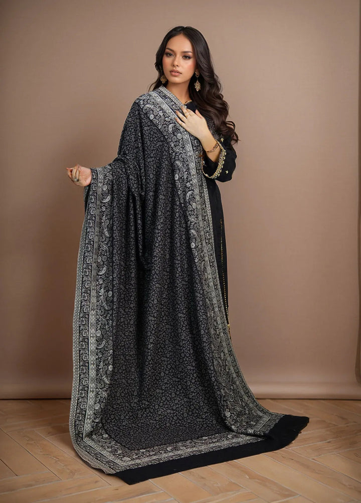 Sanaulla Exclusive Range Pashmina Shawl MAMA D-24 Black - Winter Collection