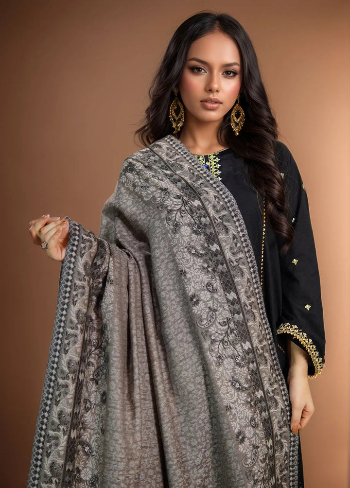 Sanaulla Exclusive Range Pashmina Shawl MAMA D-24 Dark Grey - Winter Collection
