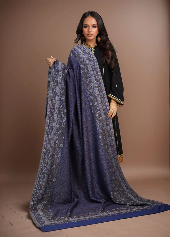 Sanaulla Exclusive Range Pashmina Shawl MAMA D-24 Navy Blue - Winter Collection