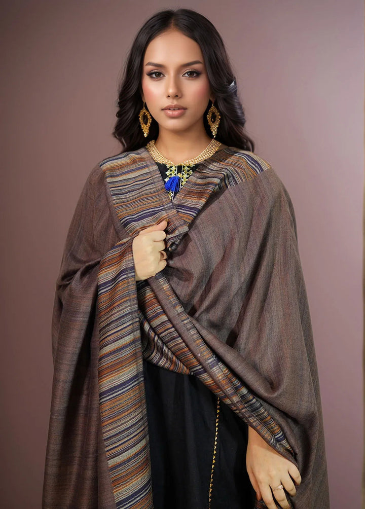 Sanaulla Exclusive Range Pashmina Shawl MAMA D-29 Dark Brown - Winter Collection