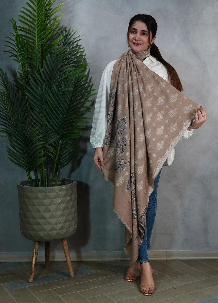 Sanaulla Exclusive Range Pashmina Shawl MAMA D-3 Brown - Winter Collection