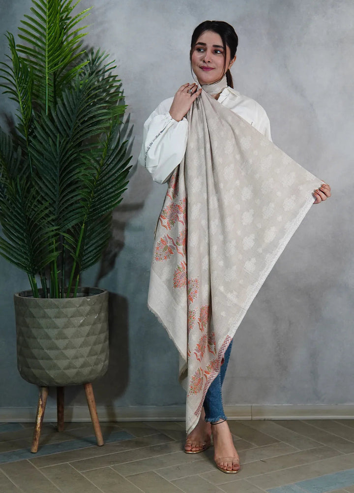 Sanaulla Exclusive Range Pashmina Shawl MAMA D-3 Fawn - Winter Collection