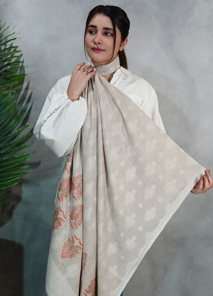 Sanaulla Exclusive Range Pashmina Shawl MAMA D-3 Fawn - Winter Collection