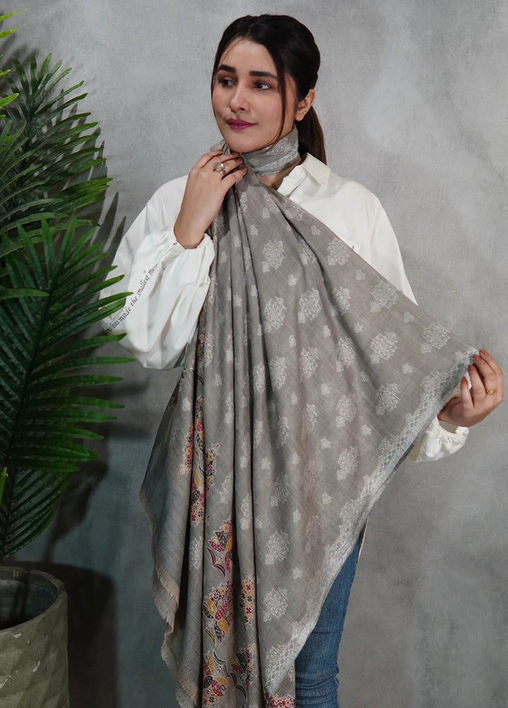 Sanaulla Exclusive Range Pashmina Shawl MAMA D-3 Grey - Winter Collection