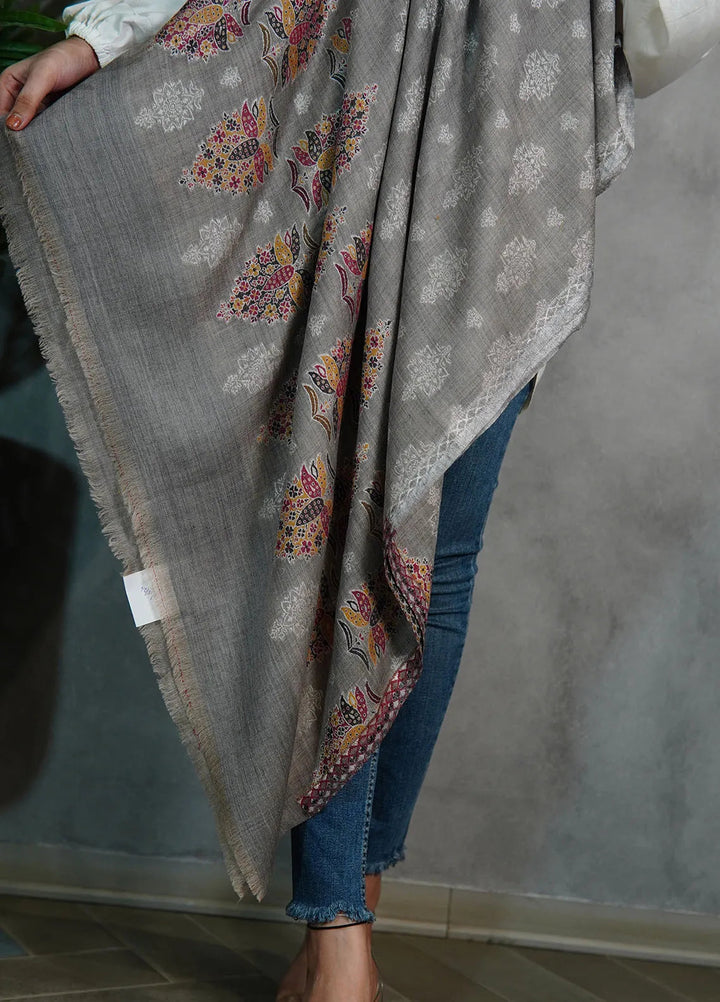 Sanaulla Exclusive Range Pashmina Shawl MAMA D-3 Grey - Winter Collection