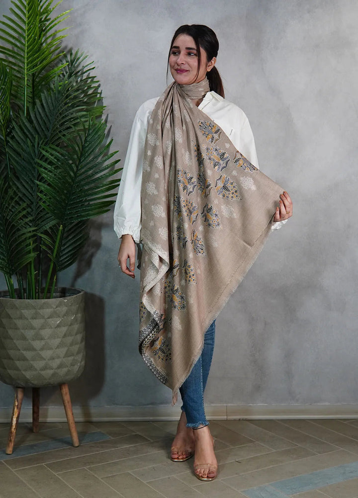 Sanaulla Exclusive Range Pashmina Shawl MAMA D-3 Light Brown - Winter Collection