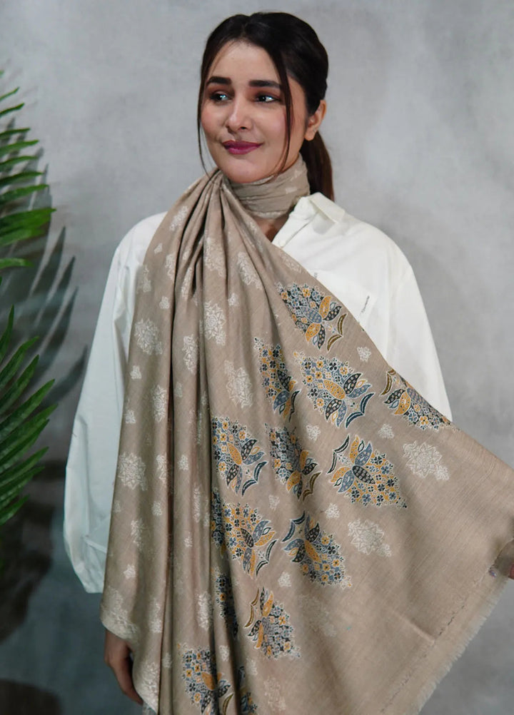 Sanaulla Exclusive Range Pashmina Shawl MAMA D-3 Light Brown - Winter Collection
