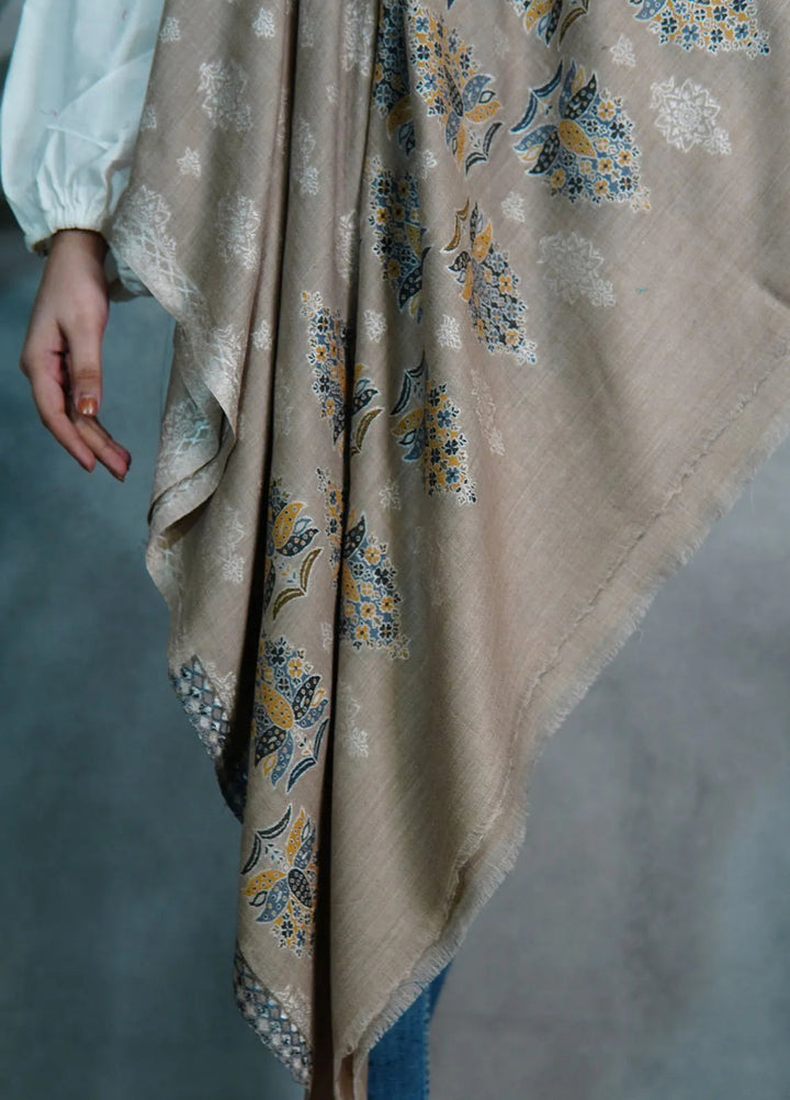 Sanaulla Exclusive Range Pashmina Shawl MAMA D-3 Light Brown - Winter Collection