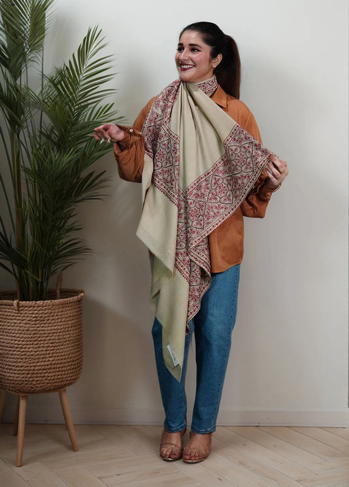 Sanaulla Exclusive Range Pashmina Shawl MAMA D-5 Fawn - Winter Collection