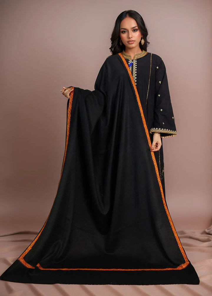 Sanaulla Exclusive Range Pashmina Shawl MAMA D-6 Black 2 - Winter Collection