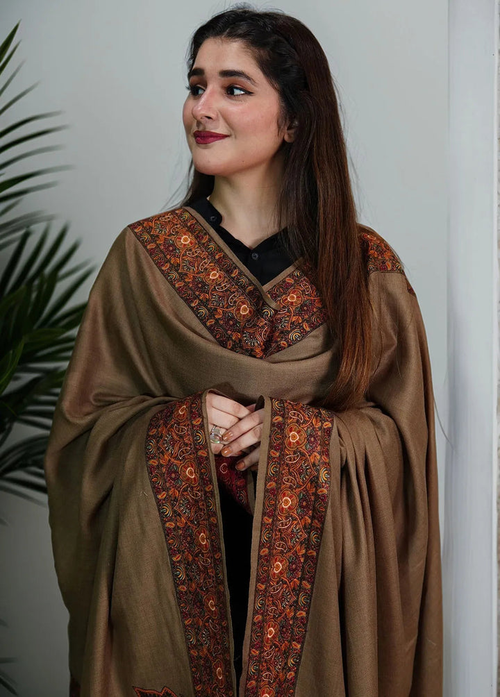 Sanaulla Exclusive Range Pashmina Shawl MAMA D-9 Dark Brown - Winter Collection