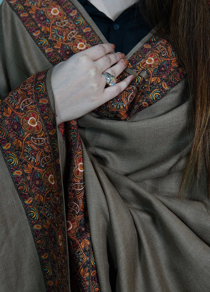 Sanaulla Exclusive Range Pashmina Shawl MAMA D-9 Dark Brown - Winter Collection