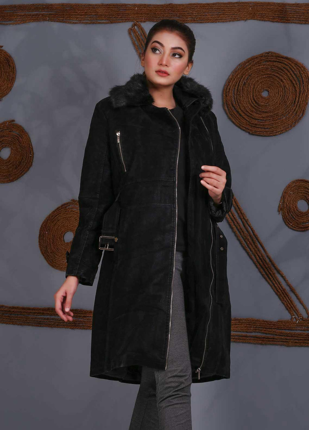 Sanaulla Exclusive Range Velvet Full Sleeves Long Jackets for Women -  SU20J Coat 5465 Black